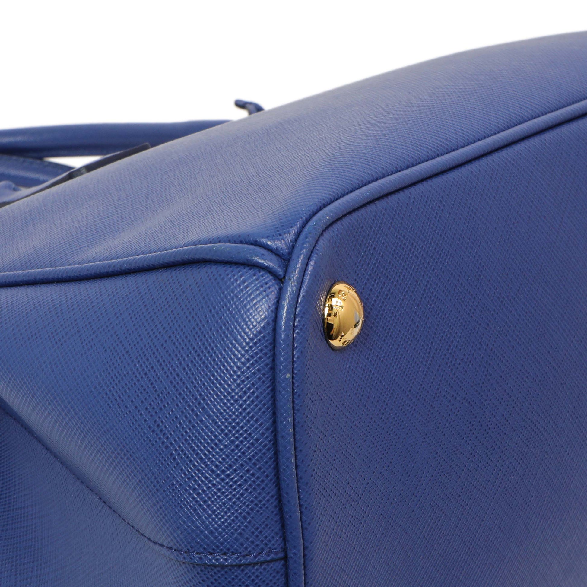 Exclusive Prada Blue Saffiano Small Galleria Double Zip Tote — Top View