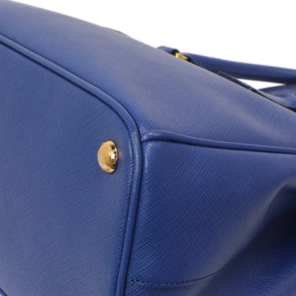 Exclusive Prada Blue Saffiano Small Galleria Double Zip Tote — Detail View