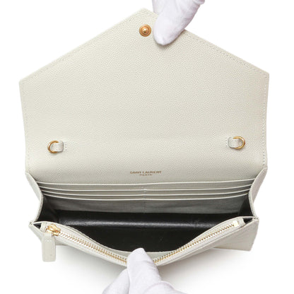 Exclusive Saint Laurent Crema Grain De Poudre Matelasse Chevron Monogram Envelope Chain Wallet — Top View