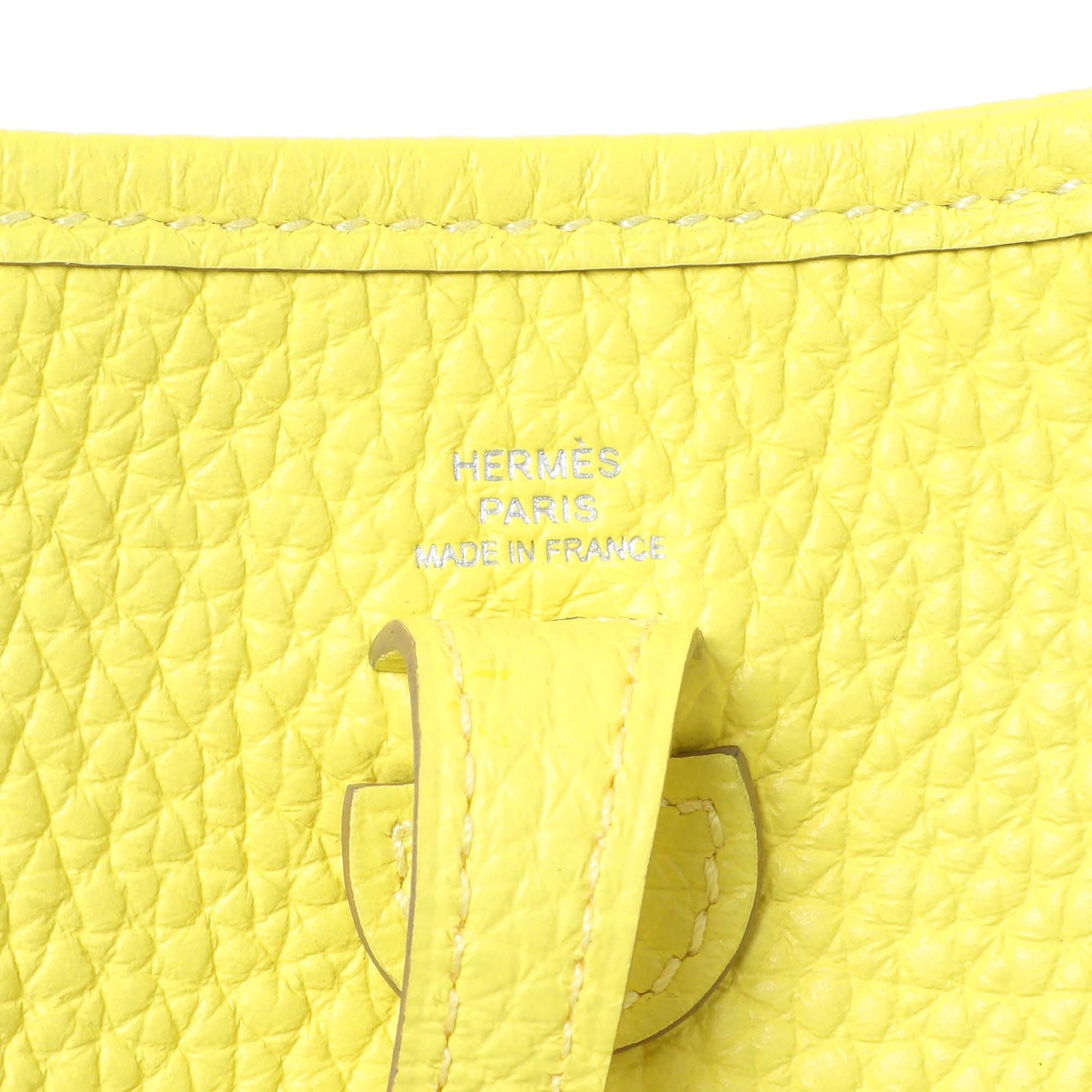 Exclusive Hermes Lime Citron Taurillon Clemence Maxi Quadrille Evelyne TPM — Detail View
