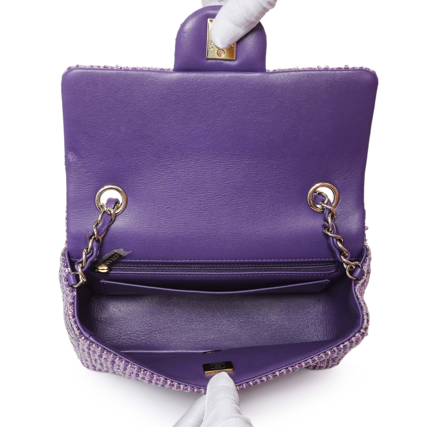 Exclusive Chanel Purple Tweed Sequin Mini Rectangular Flap — Alternate View 8
