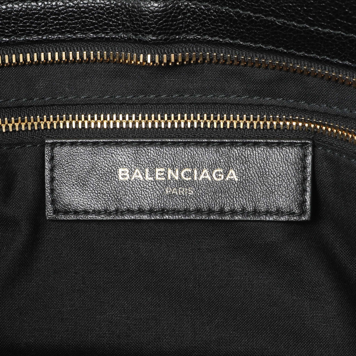 Exclusive Balenciaga Black Chevre Gold Metallic Edge Hardware City — Detail View