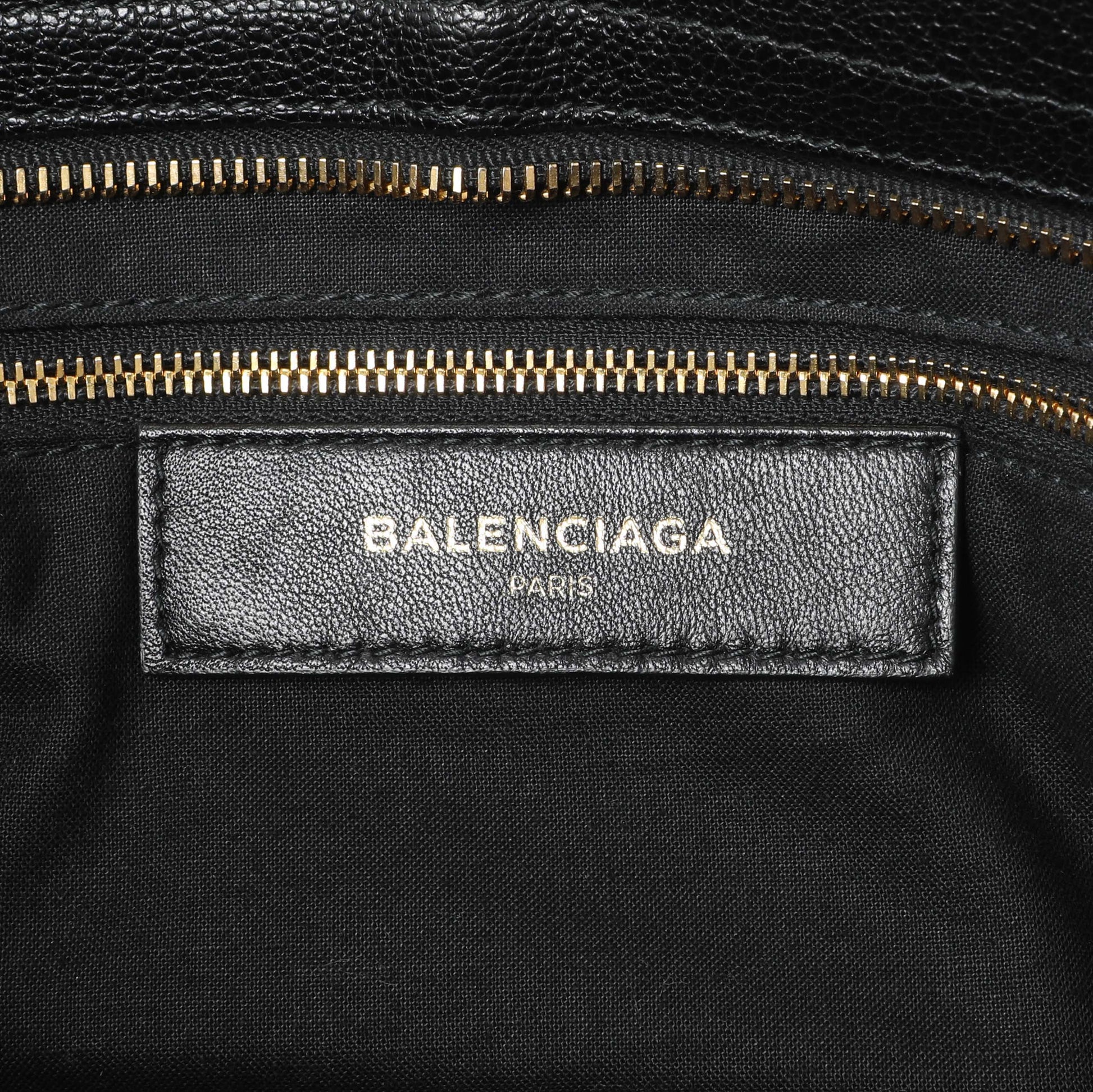 Exclusive Balenciaga Black Chevre Gold Metallic Edge Hardware City — Detail View