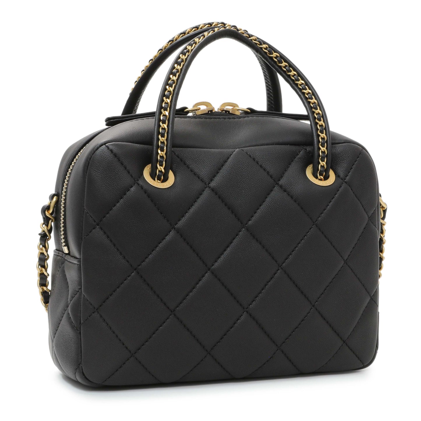 Exclusive Chanel Black Lambskin Mini Bowling Bag — Side View