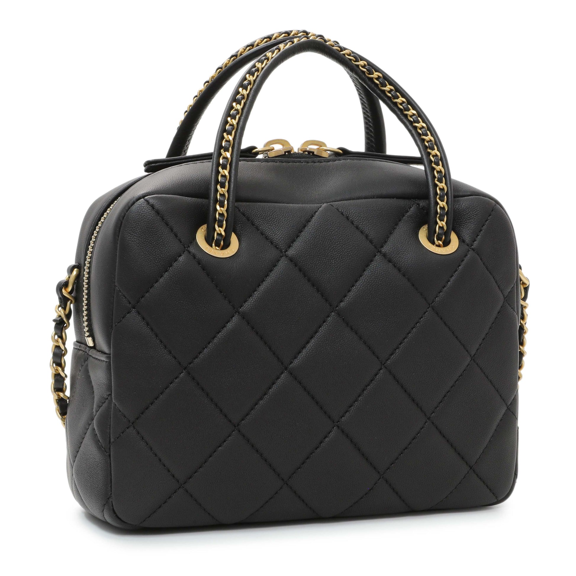 Exclusive Chanel Black Lambskin Mini Bowling Bag — Side View