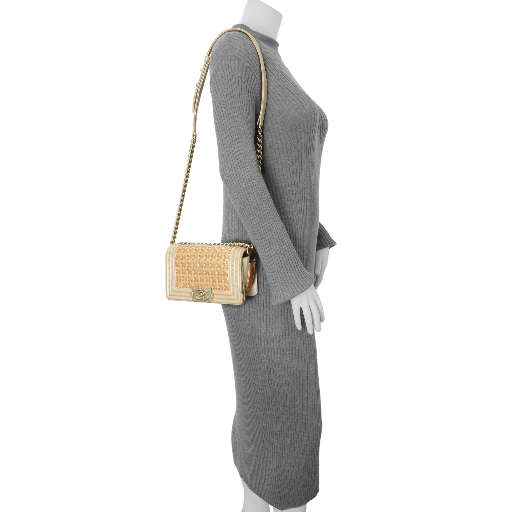 Exclusive Chanel Champagne Braided Lambskin & Patent Small Boy Bag — Alternate View 13