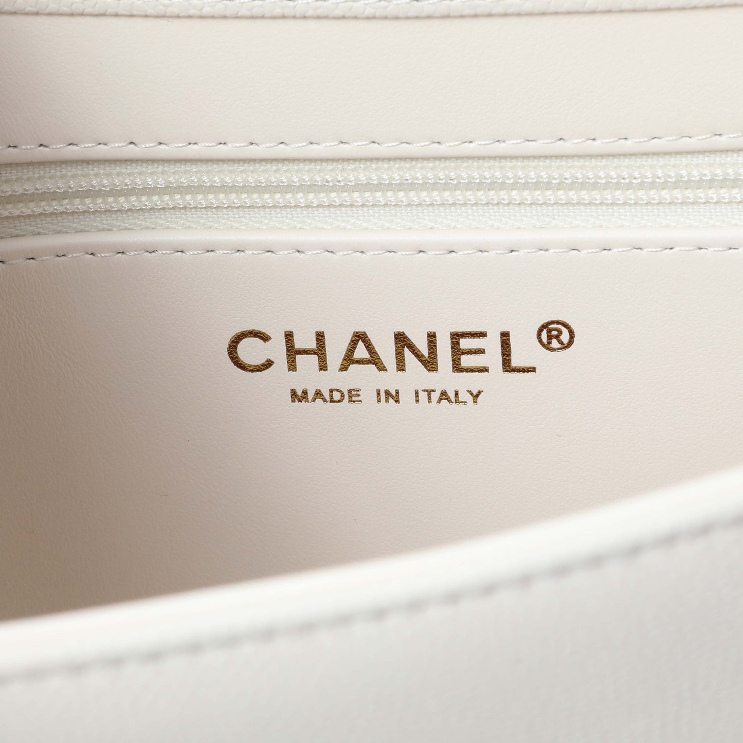 Exclusive Chanel White Shiny Caviar Preppy Coco Small Flap — Detail View