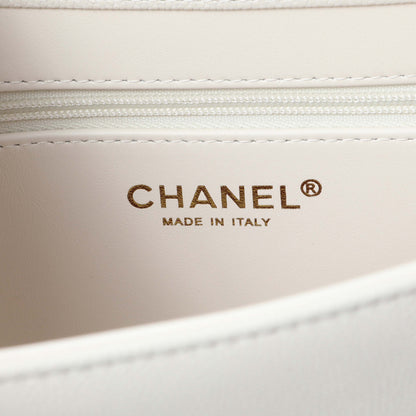 Exclusive Chanel White Shiny Caviar Preppy Coco Small Flap — Detail View