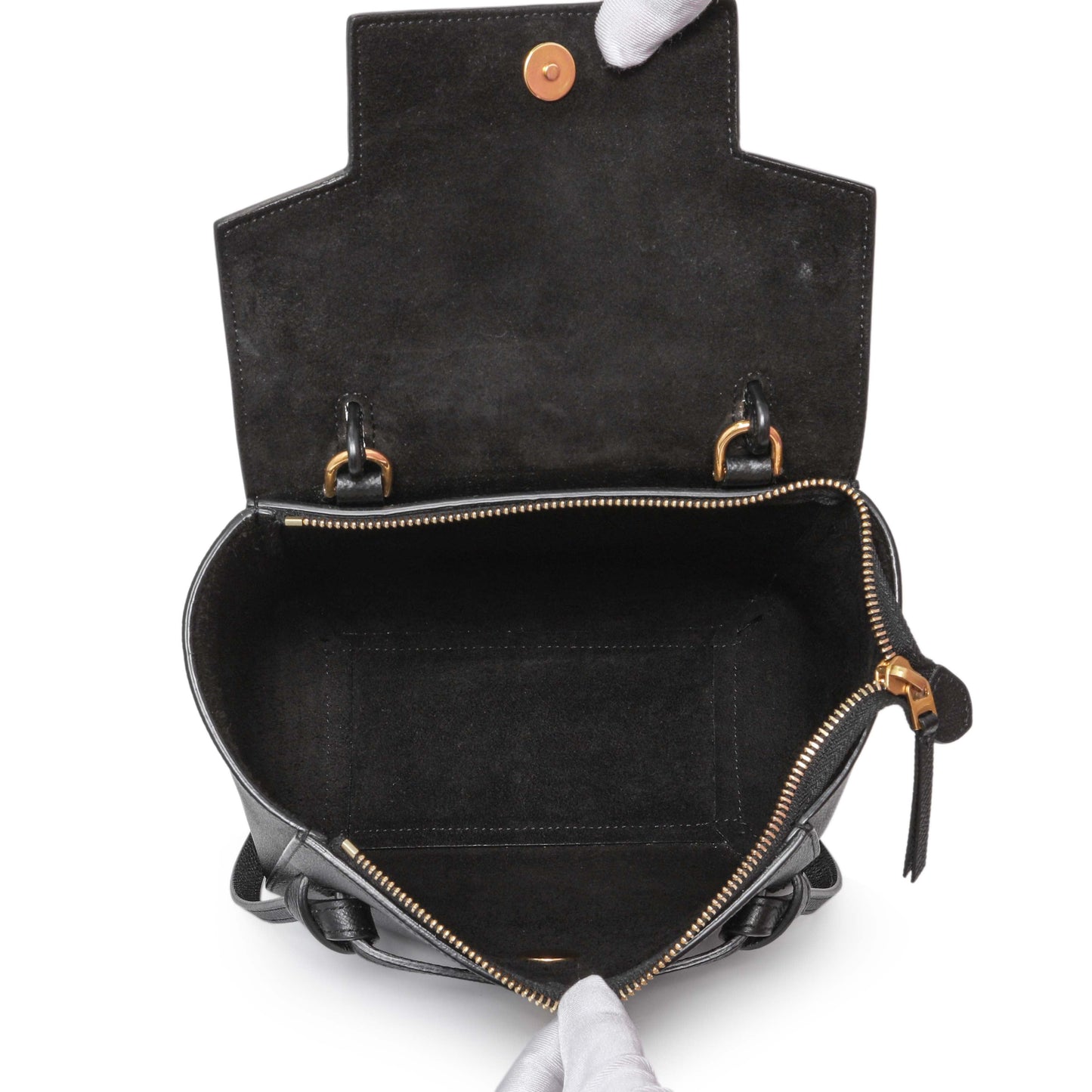 Exclusive Celine Black Grained Calfskin Nano Belt Bag — Top View