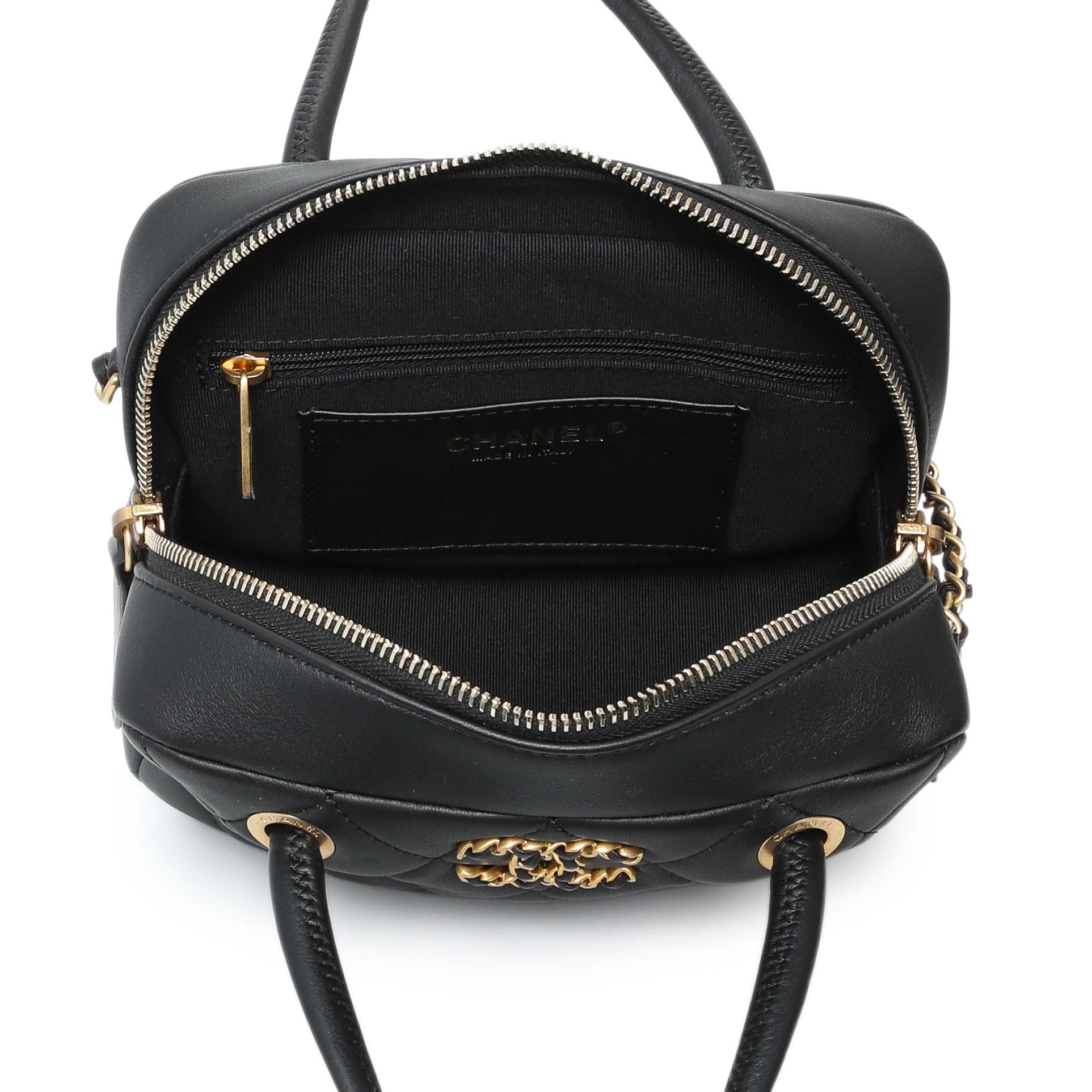 Exclusive Chanel Black Lambskin Mini Bowling Bag — Top View