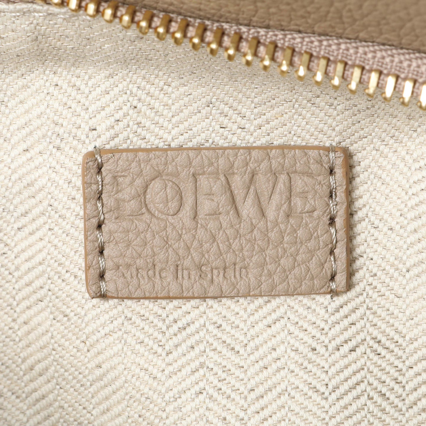 Exclusive Loewe Beige Grained Calfskin Small Puzzle Edge Bag — Detail View