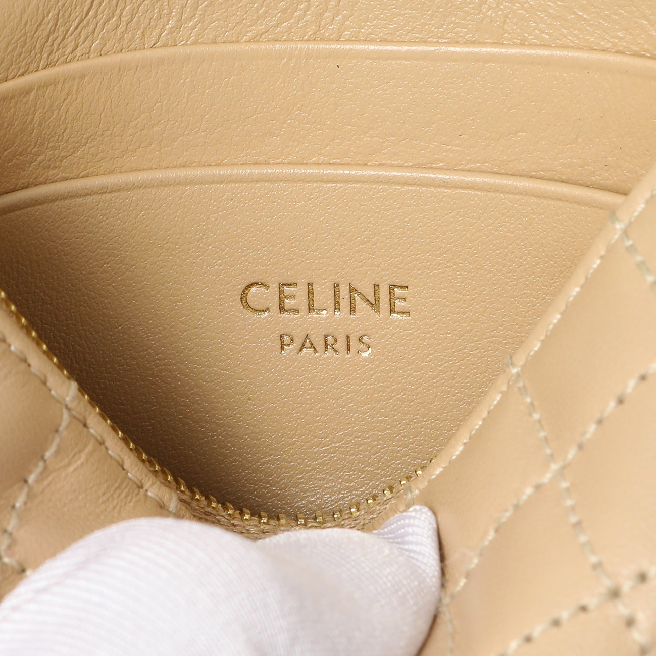 Exclusive Celine Nude Calfskin Quilted C Charm Coin Card Pouch — Detail View