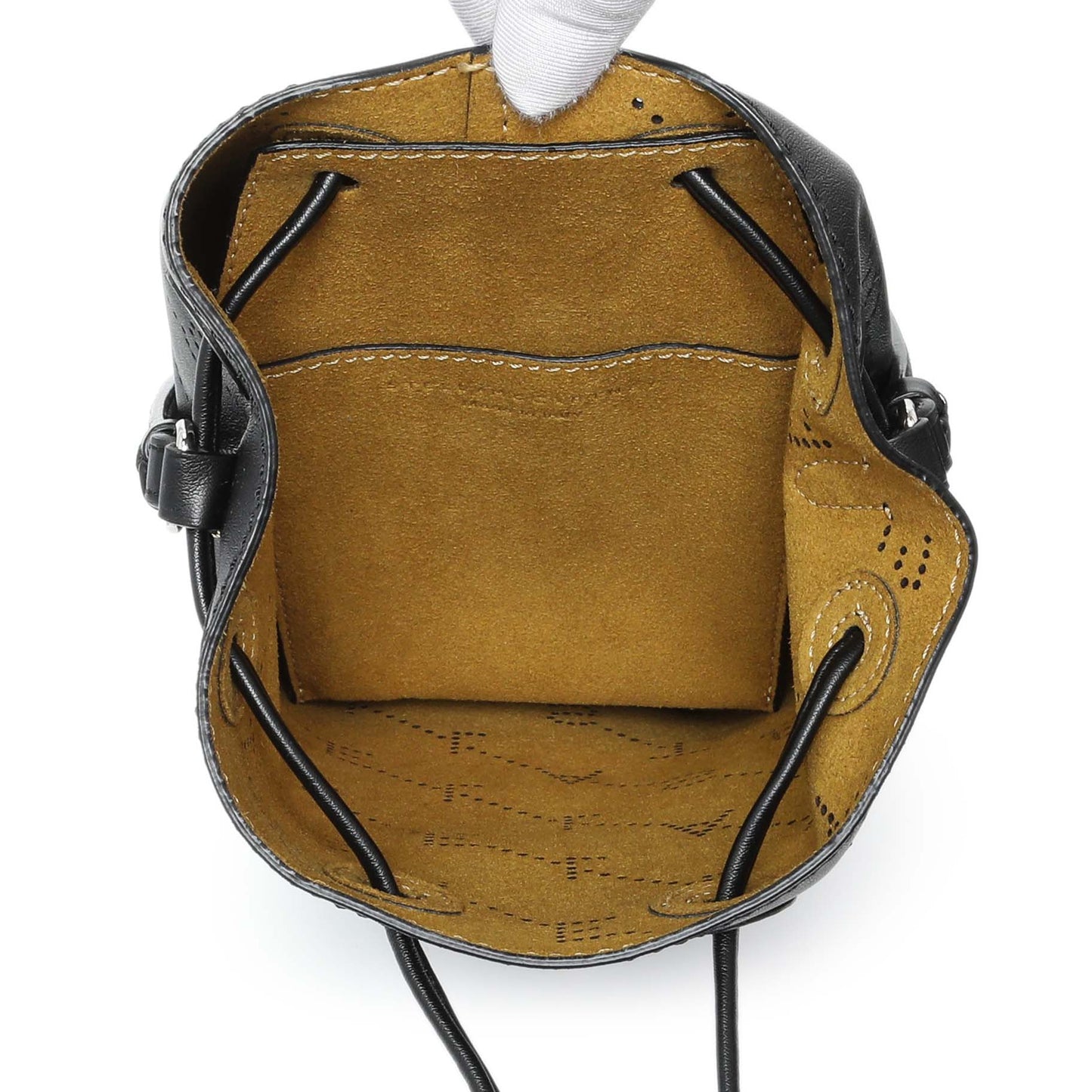 Exclusive Stella McCartney Black Eco Alter Nappa Perforated Logo Mini Bucket Bag — Top View