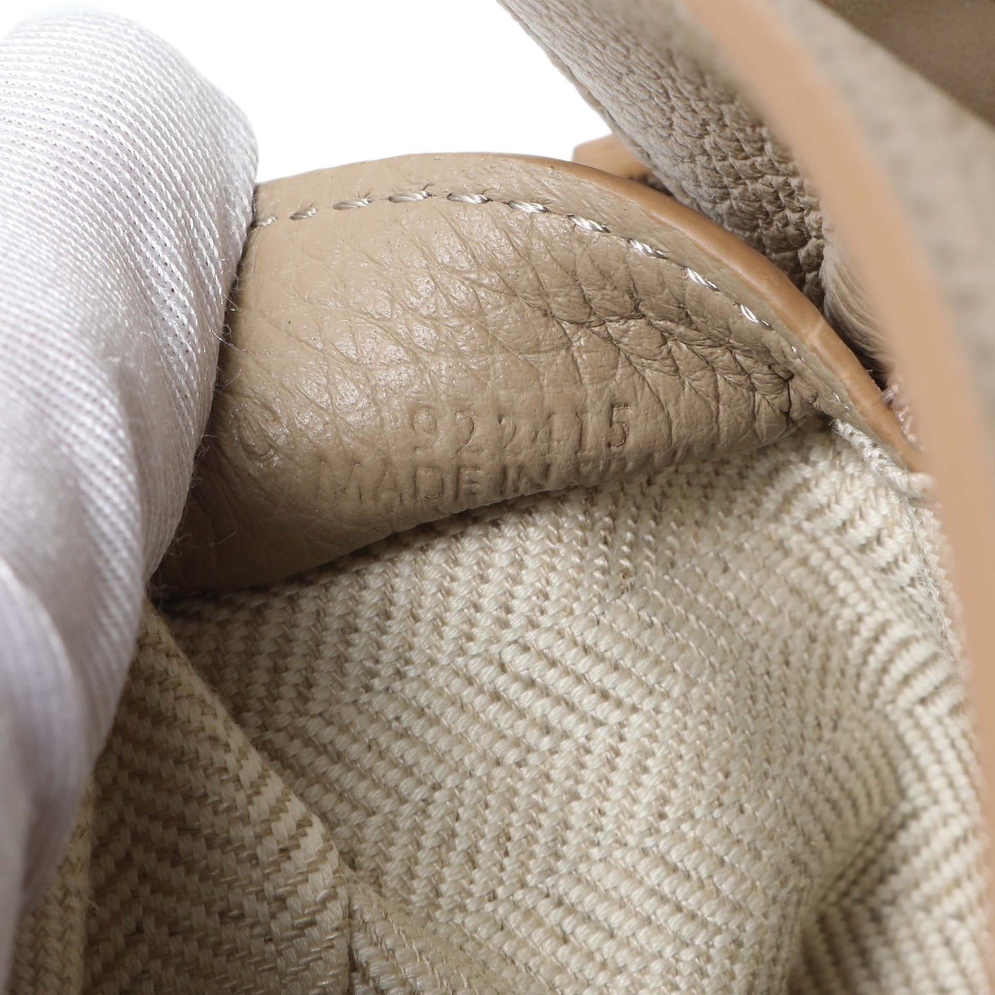 Exclusive Loewe Beige Grained Calfskin Small Puzzle Edge Bag — Lifestyle View