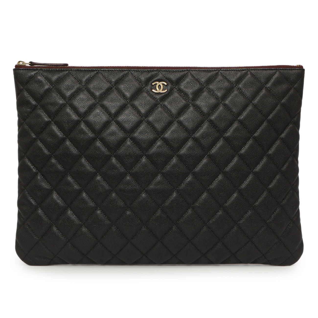 Exclusive Chanel Black Quilted Caviar Large Cosmetic Case — Front View
