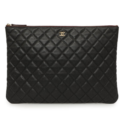 Exclusive Chanel Black Quilted Caviar Large Cosmetic Case — Front View