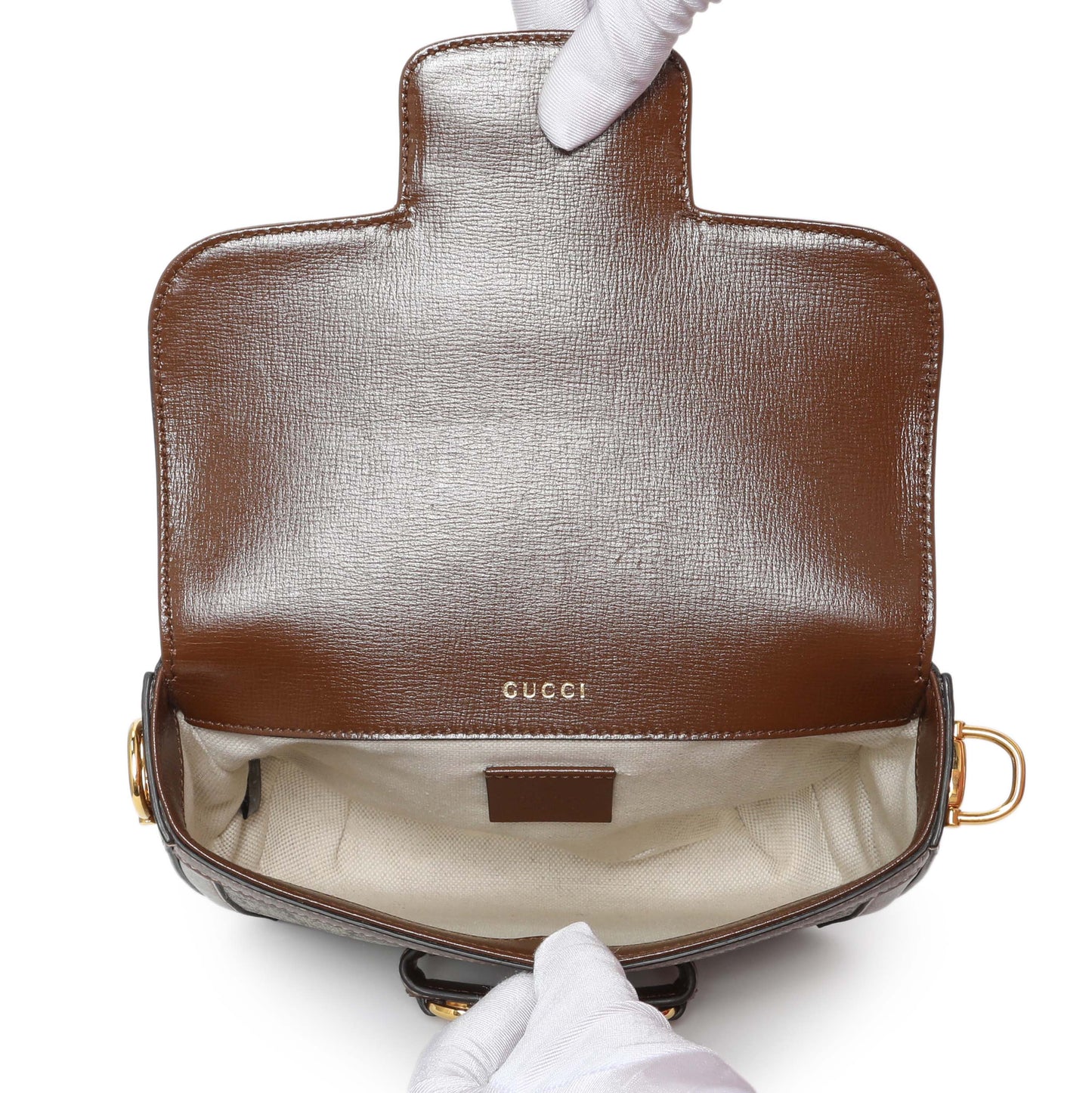 Exclusive Gucci GG Supreme Monogram Web Mini Horsebit 1955 Shoulder Bag — Top View