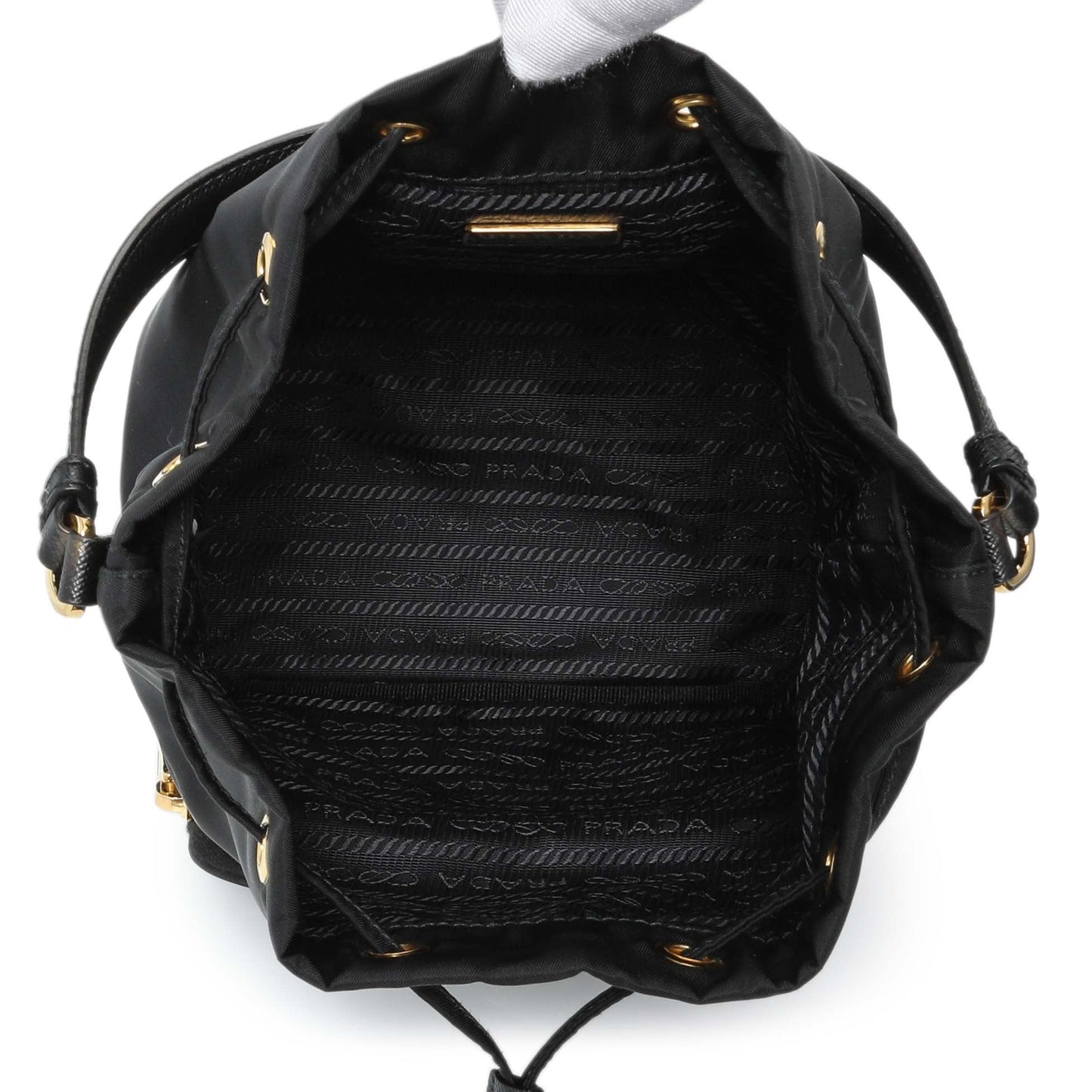 Exclusive Prada Black Re-Nylon Saffiano Duet Bucket Crossbody Bag — Top View