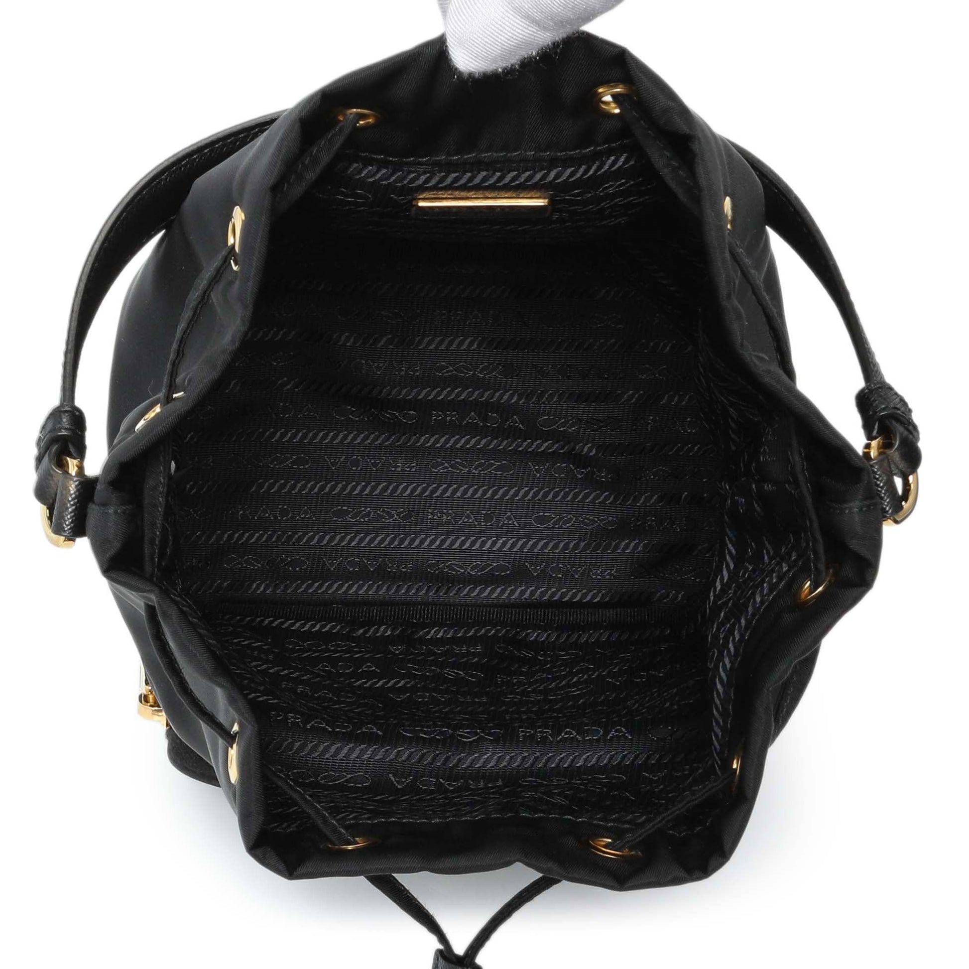 Exclusive Prada Black Re-Nylon Saffiano Duet Bucket Crossbody Bag — Top View