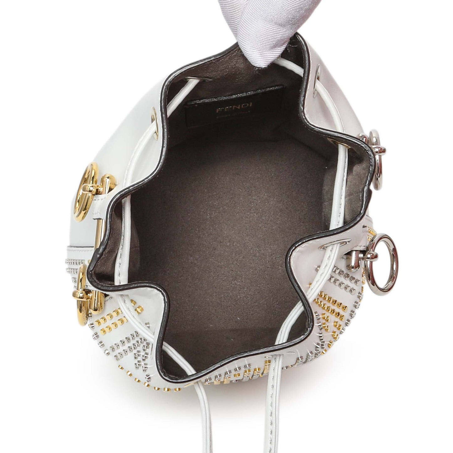 Exclusive Fendi Vitello Liberty F is Fendi Studded Mini Mon Tresor Bucket Bag — Top View