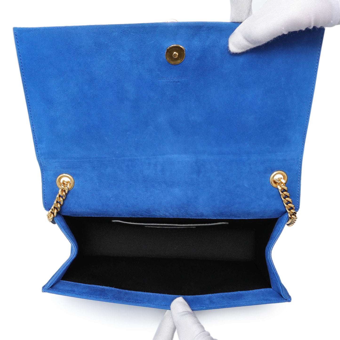 Exclusive Saint Laurent Blue Suede Medium Classic Monogram Kate Tassel Satchel — Top View