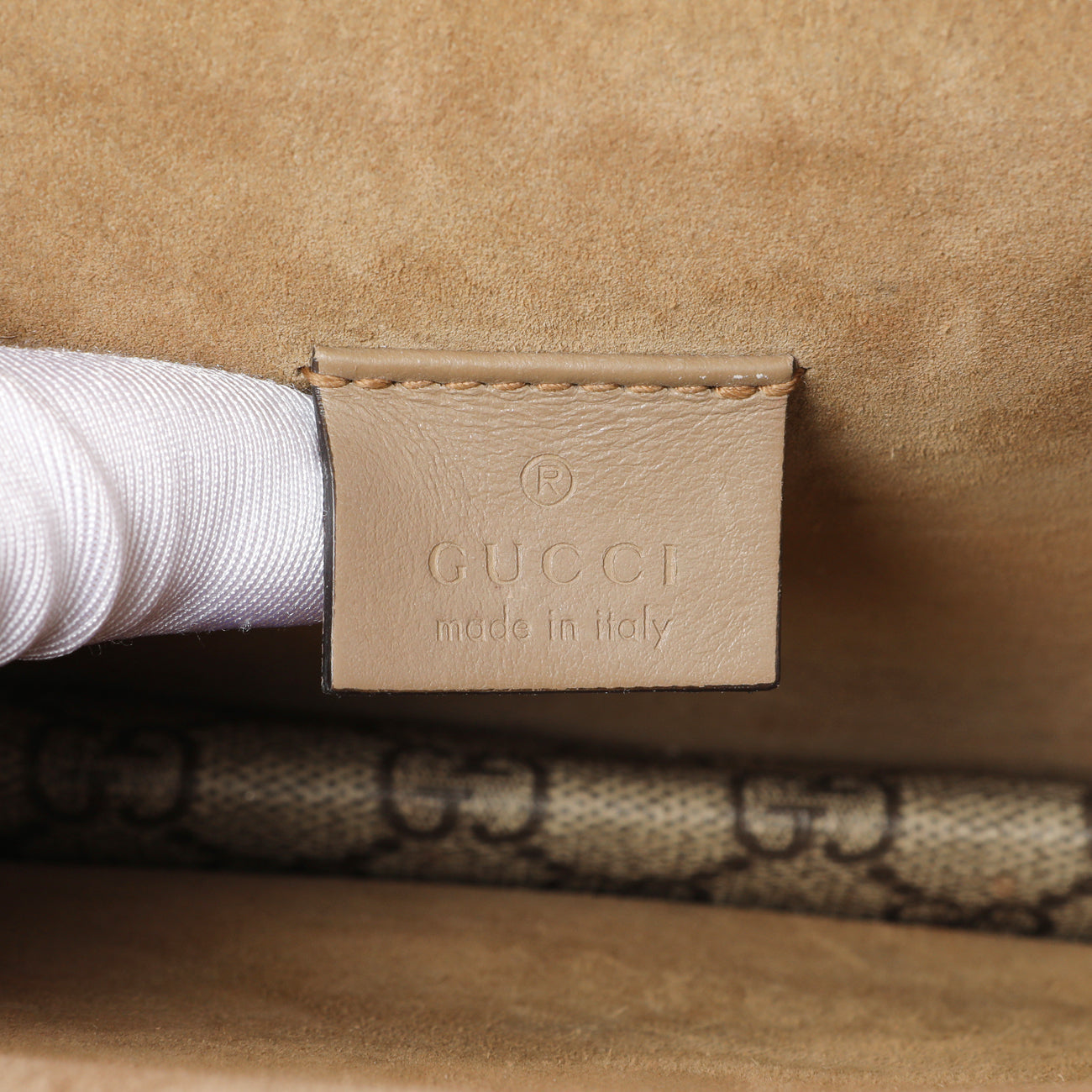 Exclusive Gucci Taupe GG Supreme Monogram Mini Dionysus Shoulder Bag — Detail View