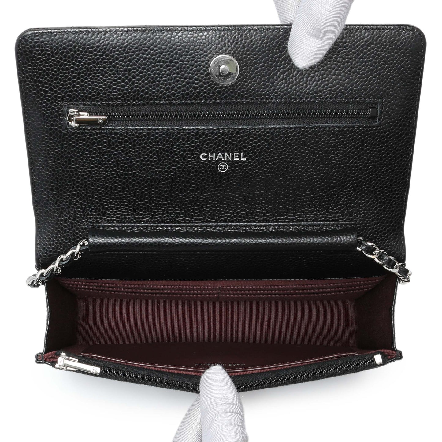 Exclusive Chanel Black Quilted Caviar Wallet on Chain — Top View
