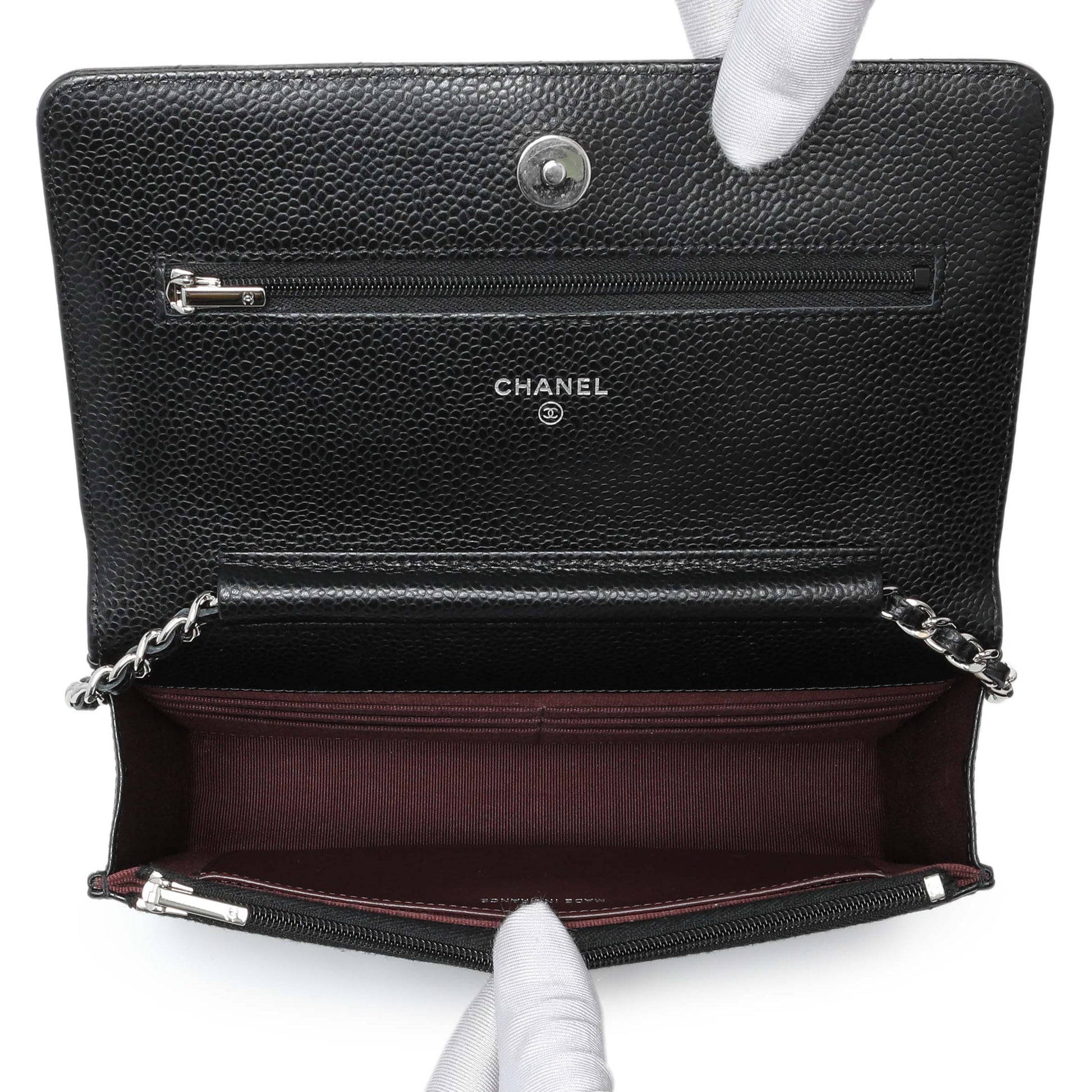 Exclusive Chanel Black Quilted Caviar Wallet on Chain — Top View