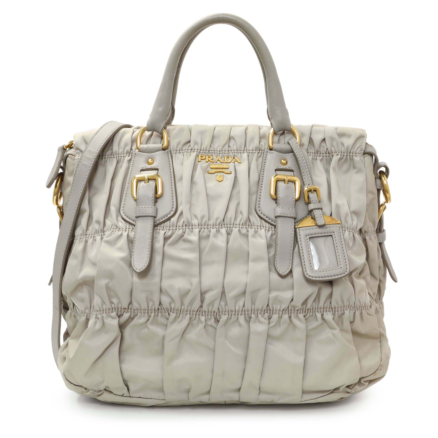 Exclusive Prada Grey Gaufre Shopping Satchel — Front View