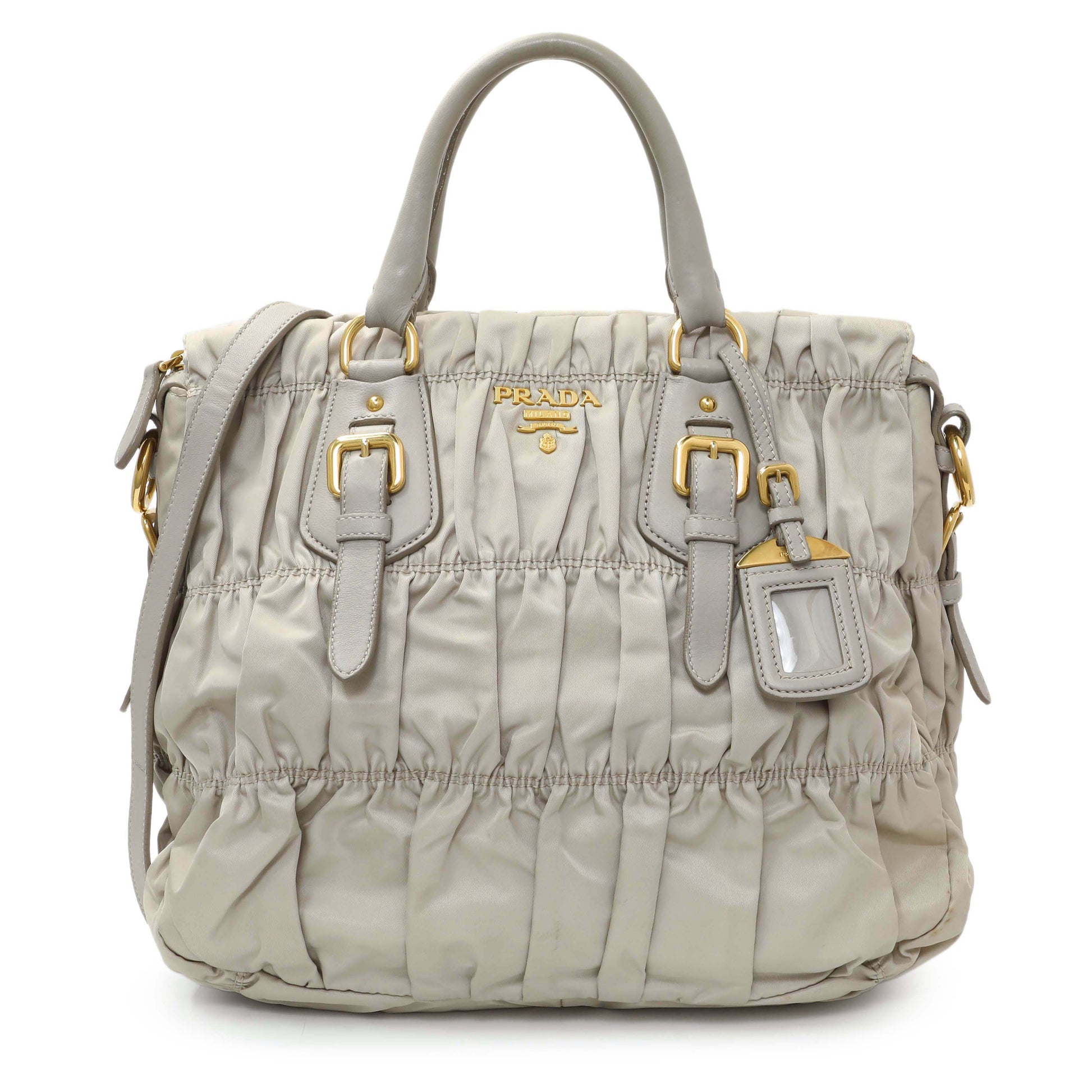 Exclusive Prada Grey Gaufre Shopping Satchel — Front View