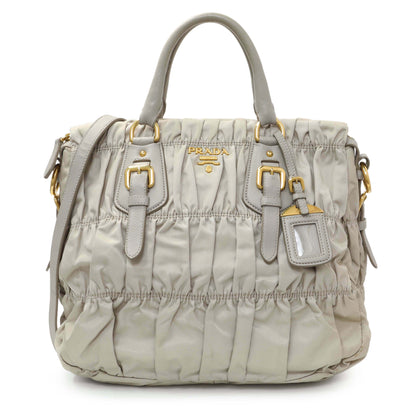 Exclusive Prada Grey Gaufre Shopping Satchel — Front View