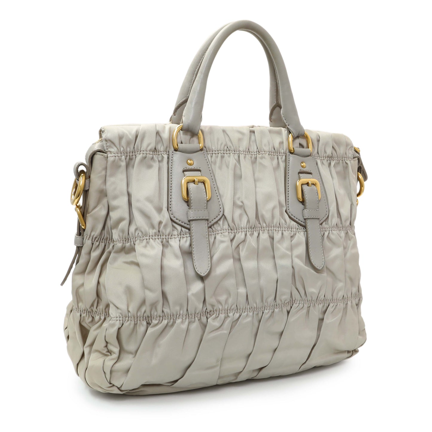 Exclusive Prada Grey Gaufre Shopping Satchel — Side View
