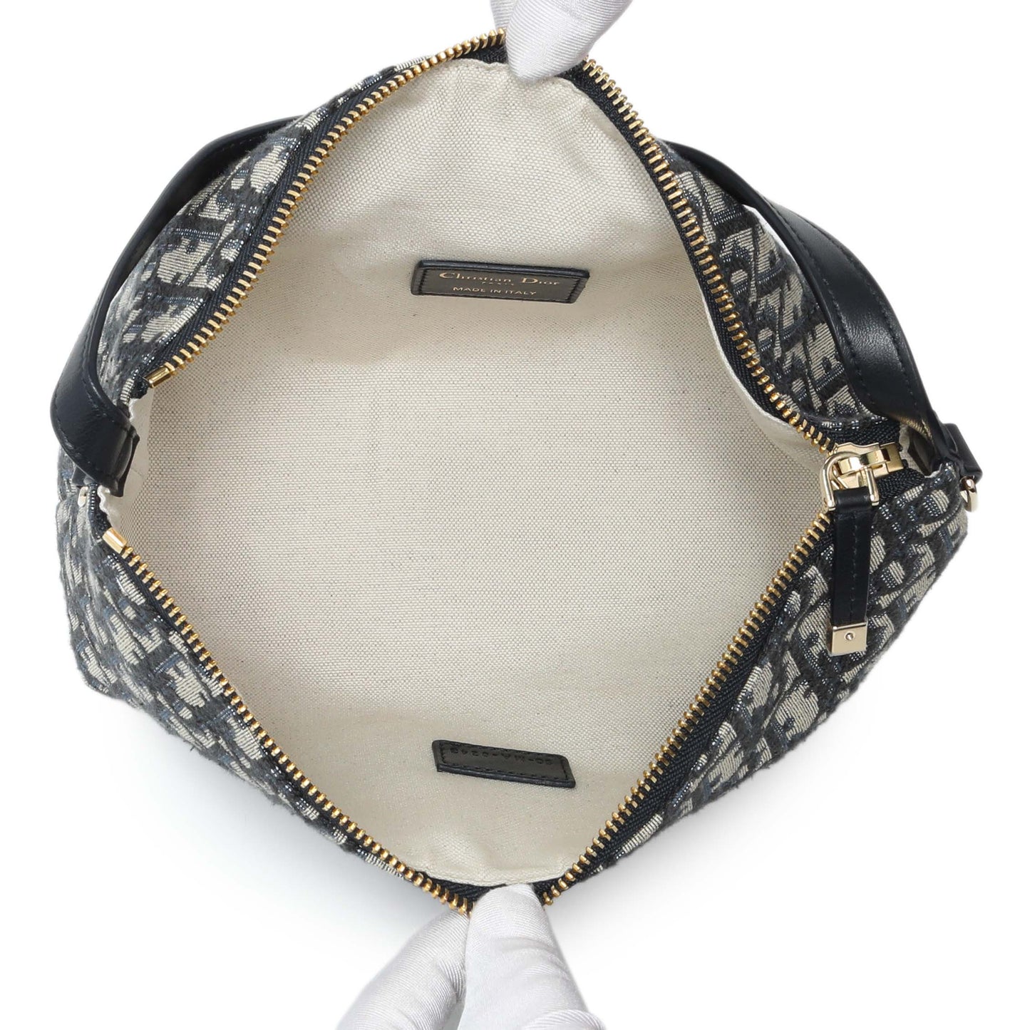 Exclusive Christian Dior Blue Oblique Jacquard Medium DiorTravel Nomad Pouch — Top View