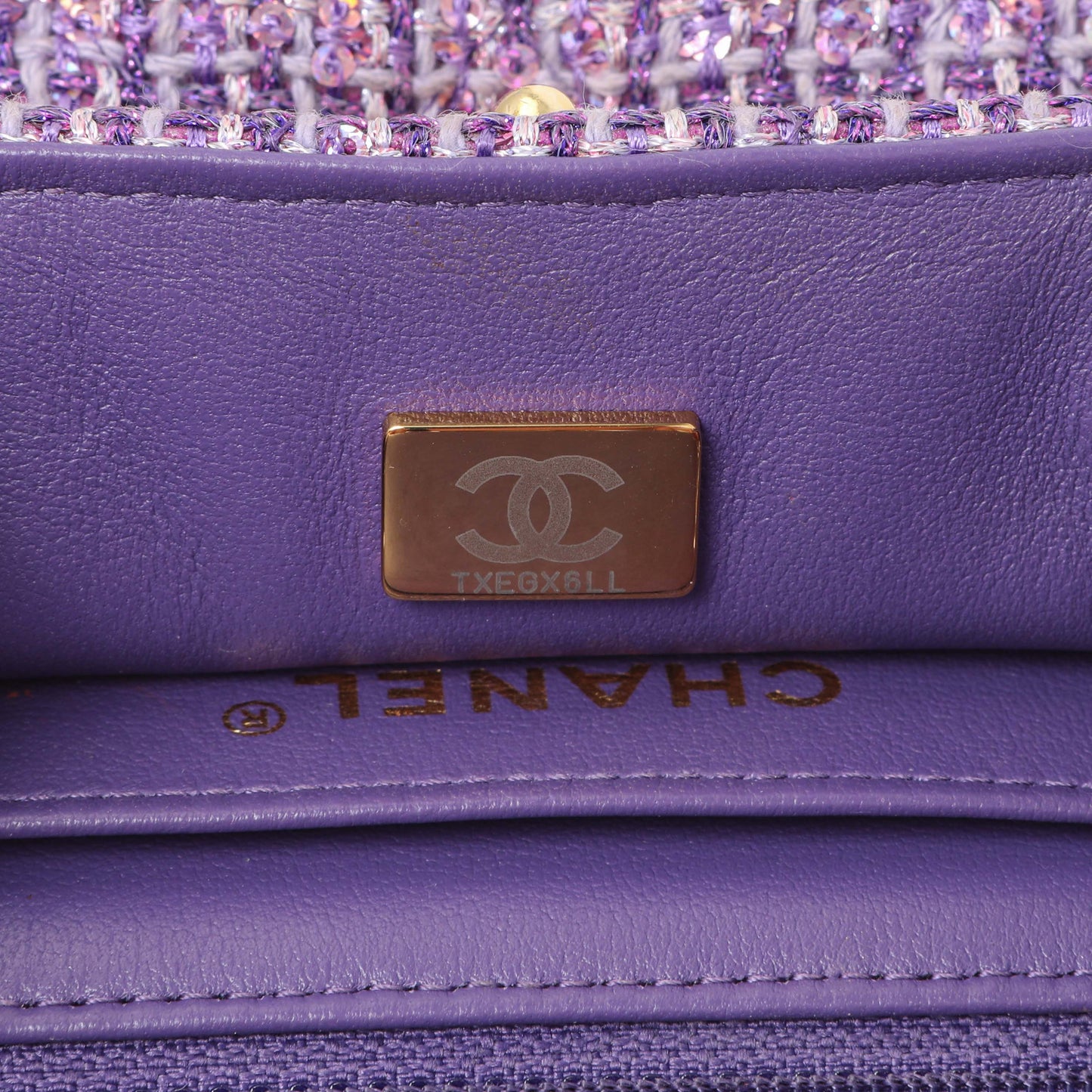 Exclusive Chanel Purple Tweed Sequin Mini Rectangular Flap — Alternate View 10