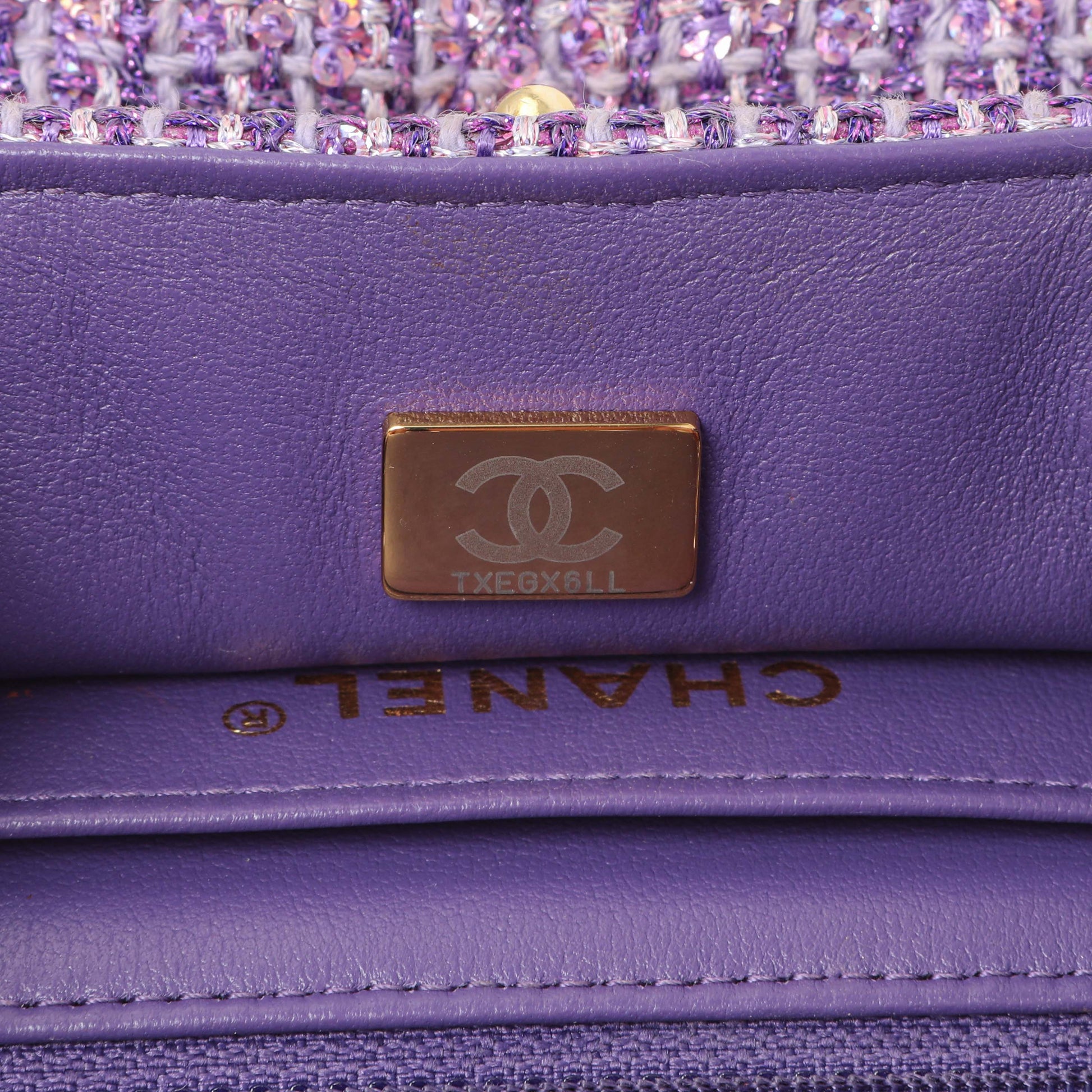 Exclusive Chanel Purple Tweed Sequin Mini Rectangular Flap — Alternate View 10