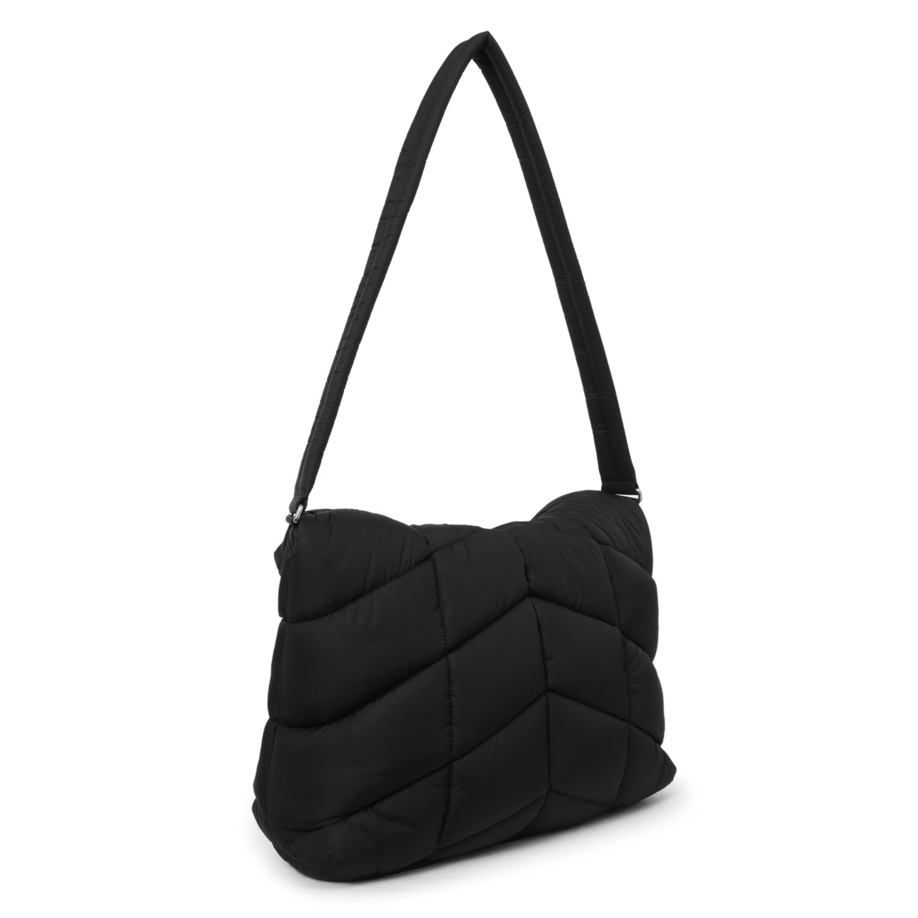 Exclusive Saint Laurent Black Econyl Nylon Lou Puffer Messenger — Side View