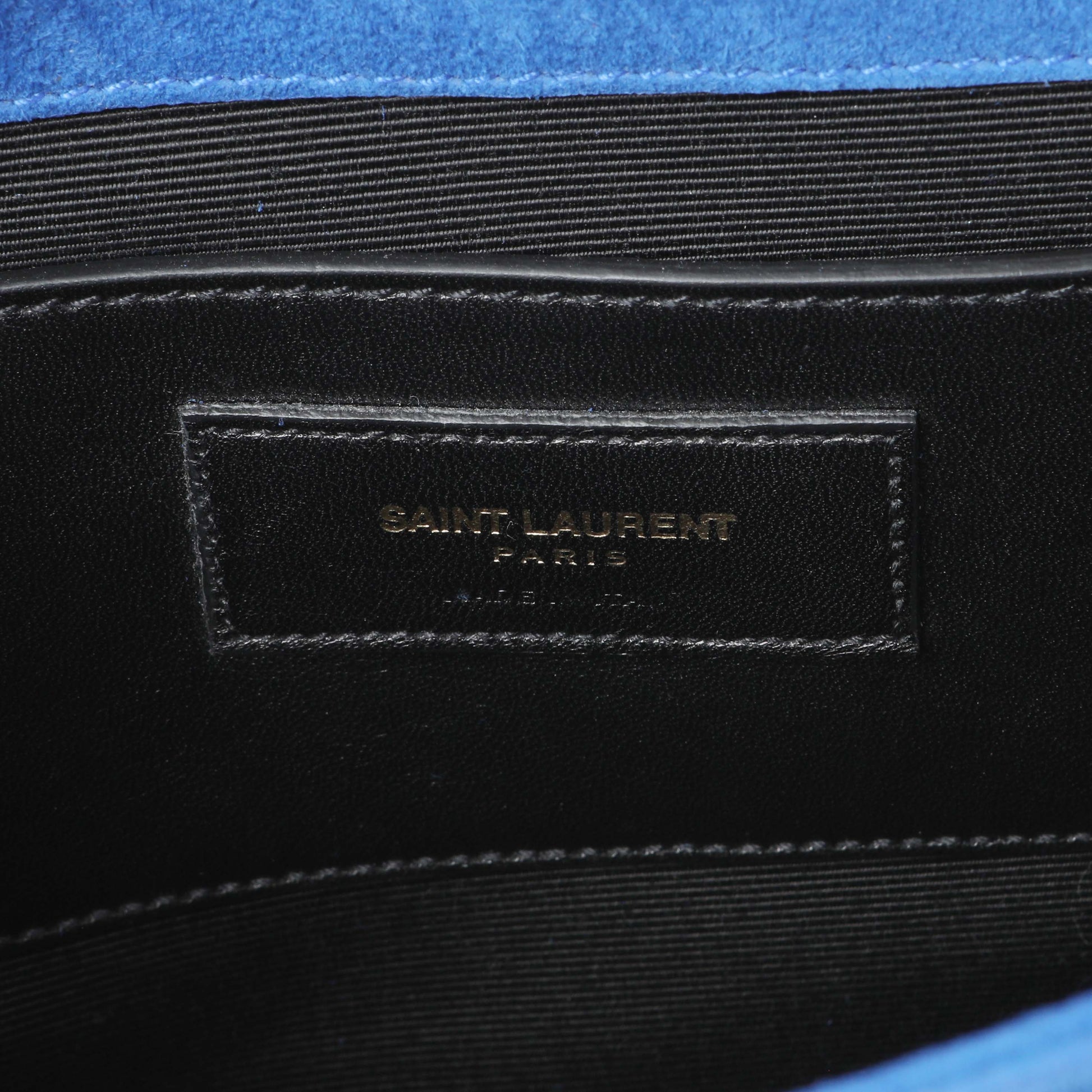 Exclusive Saint Laurent Blue Suede Medium Classic Monogram Kate Tassel Satchel — Detail View