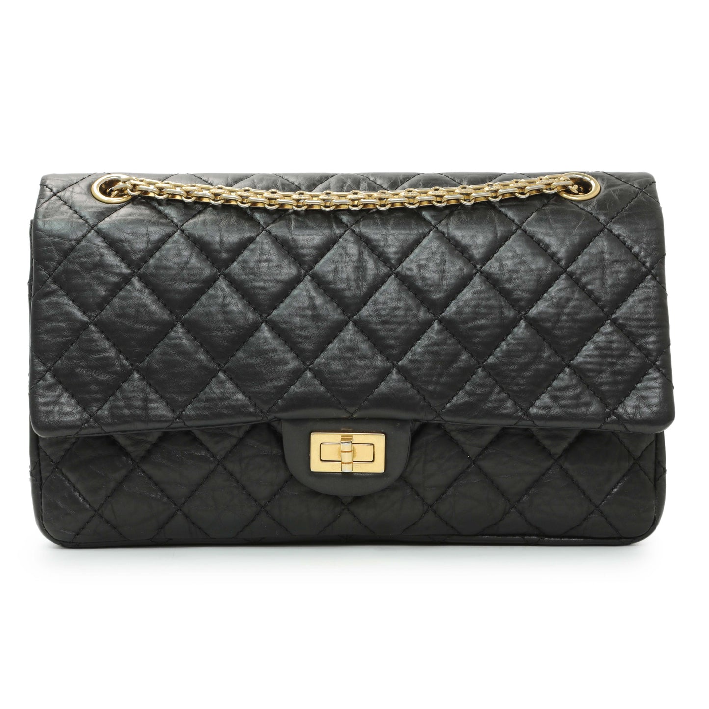 Exclusive Chanel Black Aged Calfskin Quilted 2.55 Reissue 226 Flap — Front View