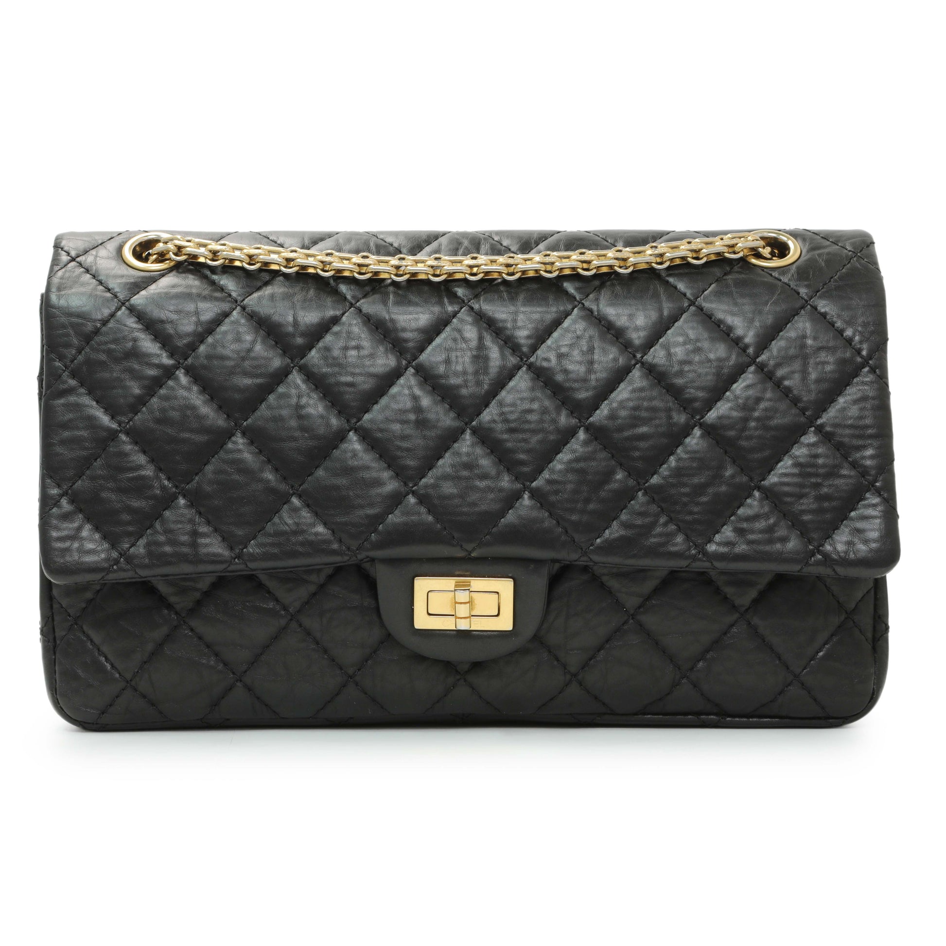 Exclusive Chanel Black Aged Calfskin Quilted 2.55 Reissue 226 Flap — Front View