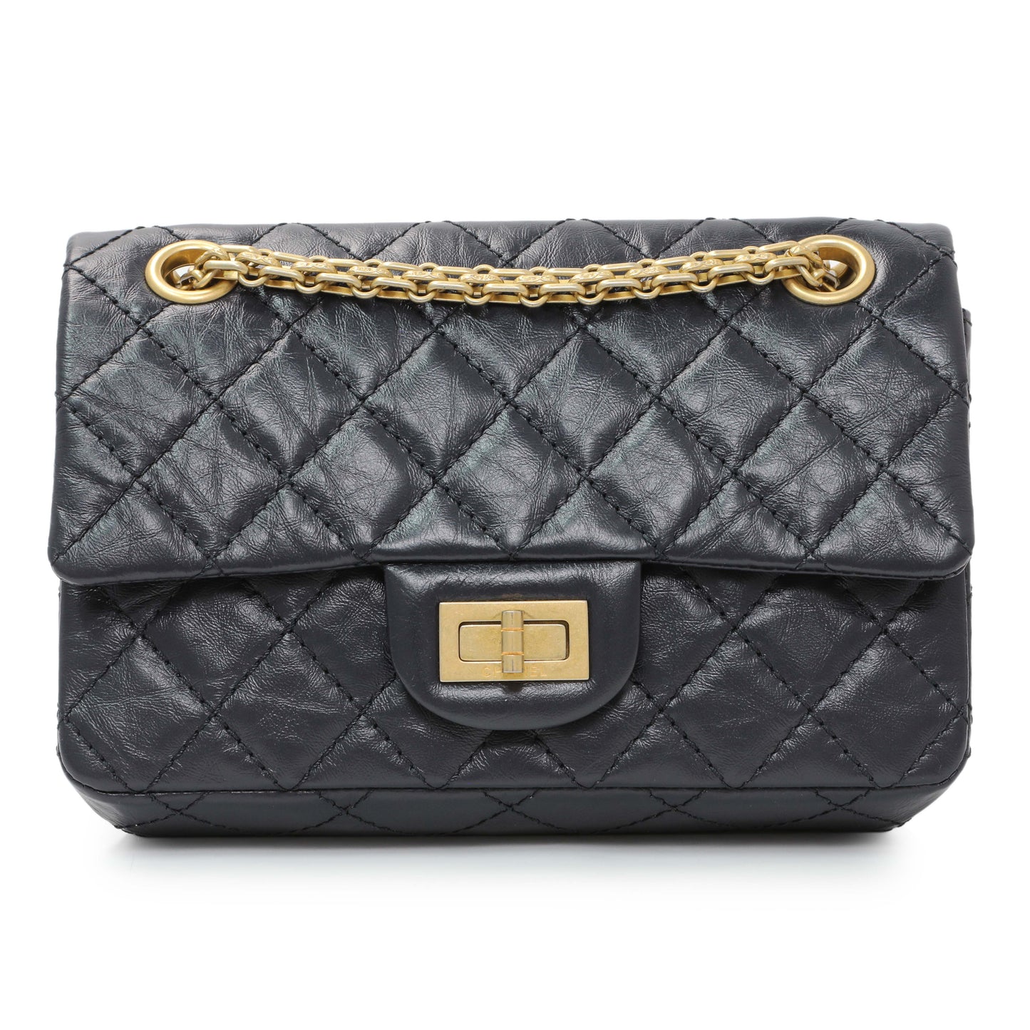 Exclusive Chanel Navy Aged Calfskin Quilted 2.55 Reissue Mini Flap — Front View