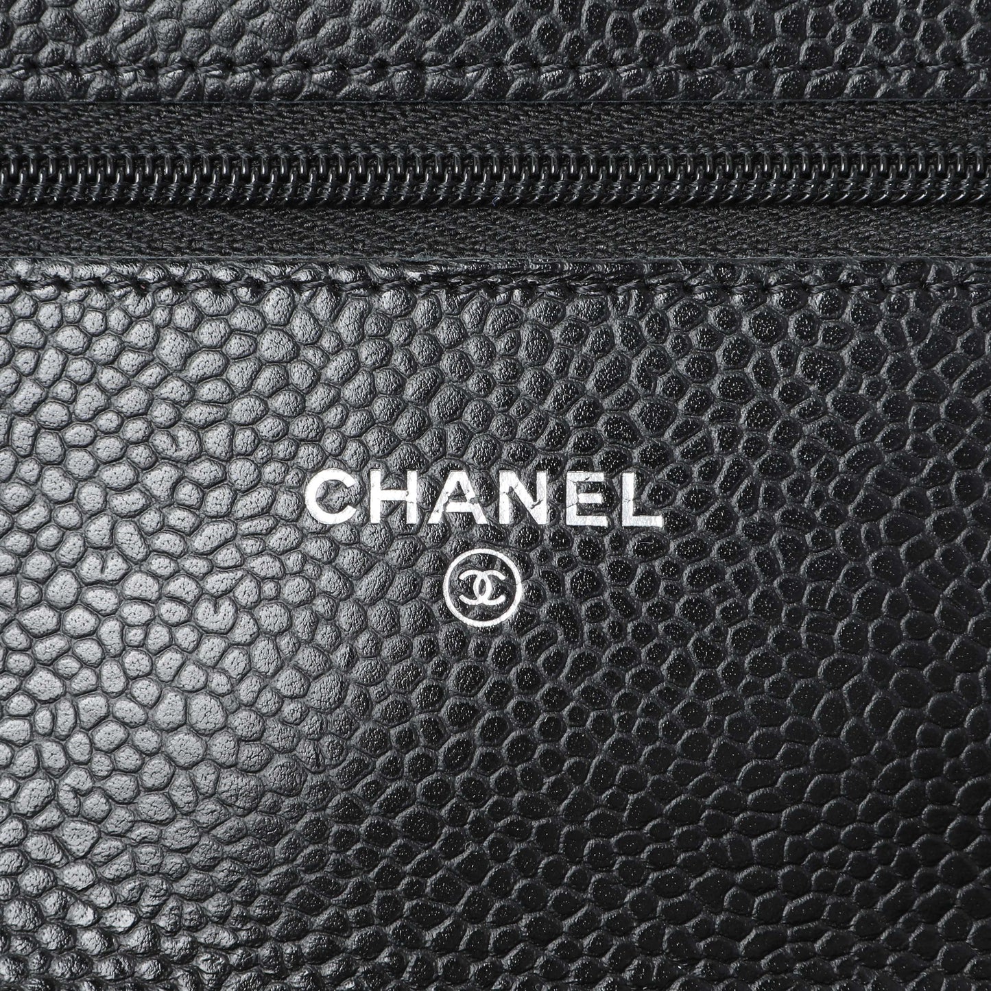 Exclusive Chanel Black Quilted Caviar Wallet on Chain — Detail View