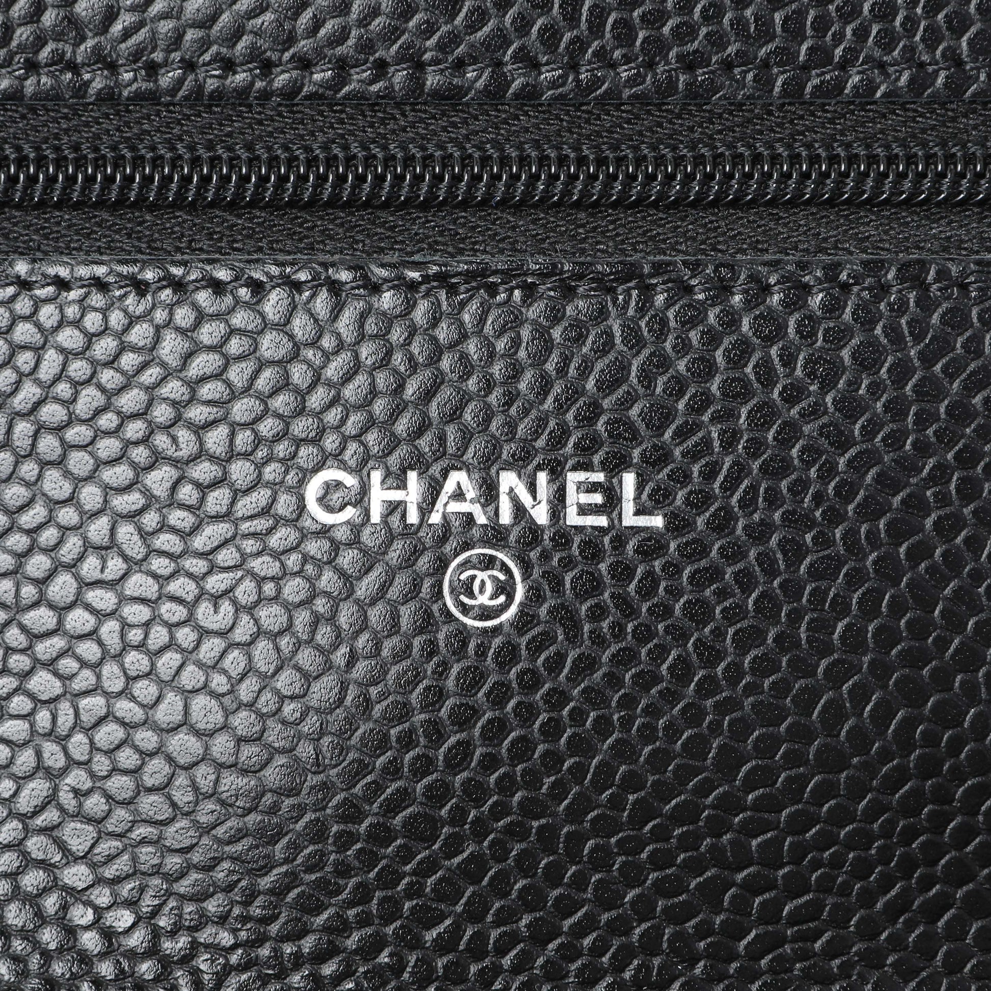 Exclusive Chanel Black Quilted Caviar Wallet on Chain — Detail View