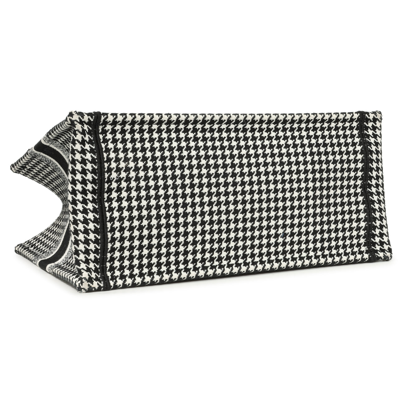 Exclusive Christian Dior Black White Houndstooth Canvas Medium Book Tote — Back View
