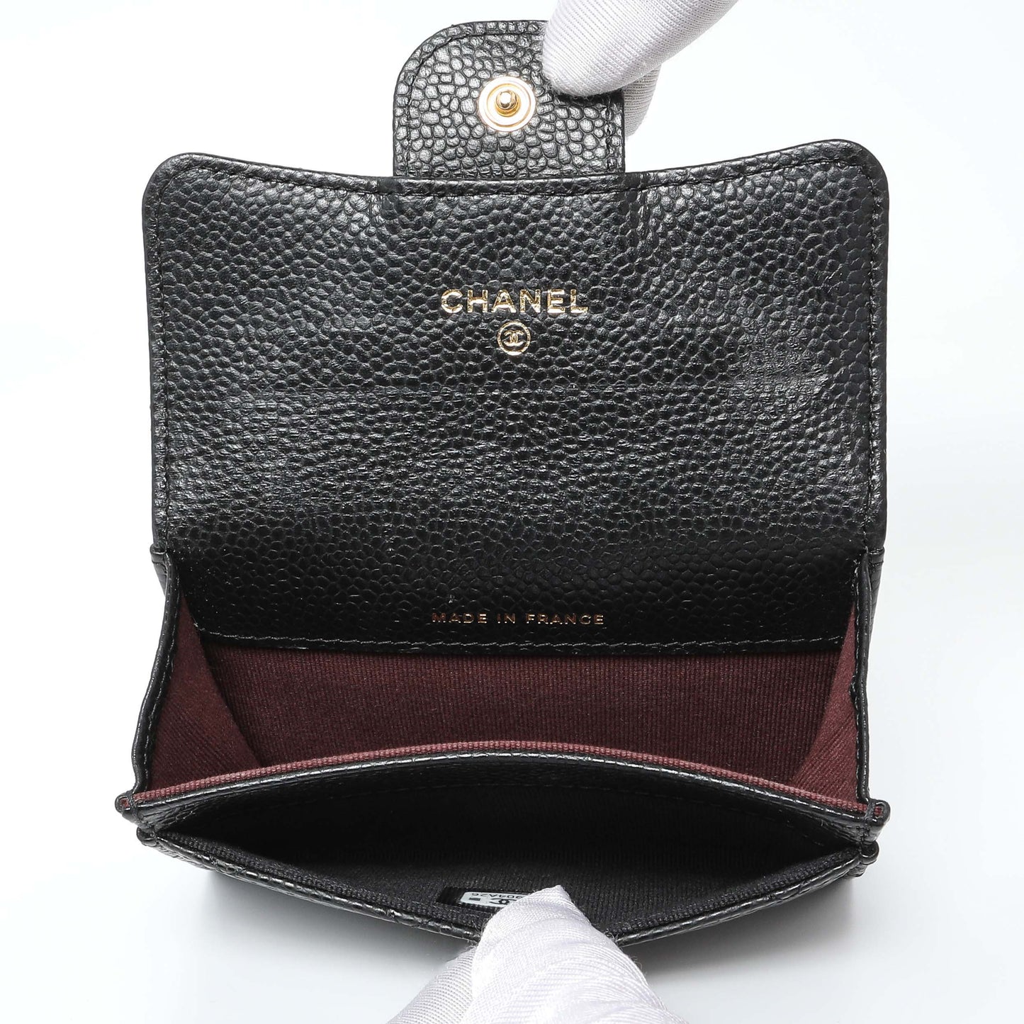 Exclusive Chanel Black Caviar Quilted Flap Card Holder Wallet — Top View