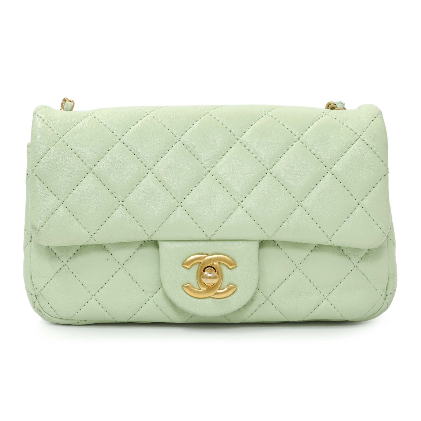 Exclusive Chanel Green Quilted Lambskin Mini Pearl Crush Rectangular Flap — Side View