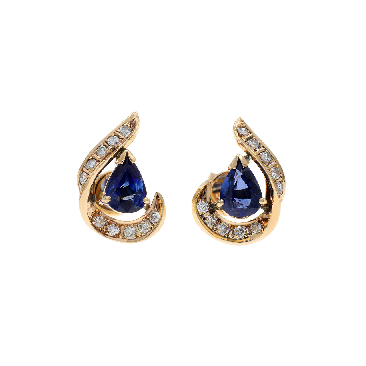 Exclusive 14K Yellow Gold 1.36 Carat Sapphire Earrings — Front View