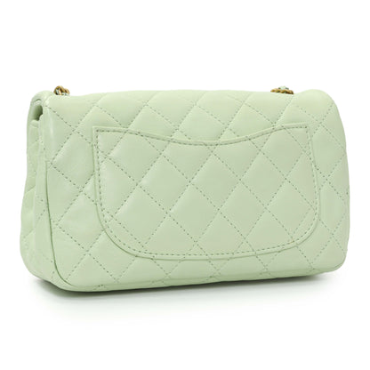 Exclusive Chanel Green Quilted Lambskin Mini Pearl Crush Rectangular Flap — Back View