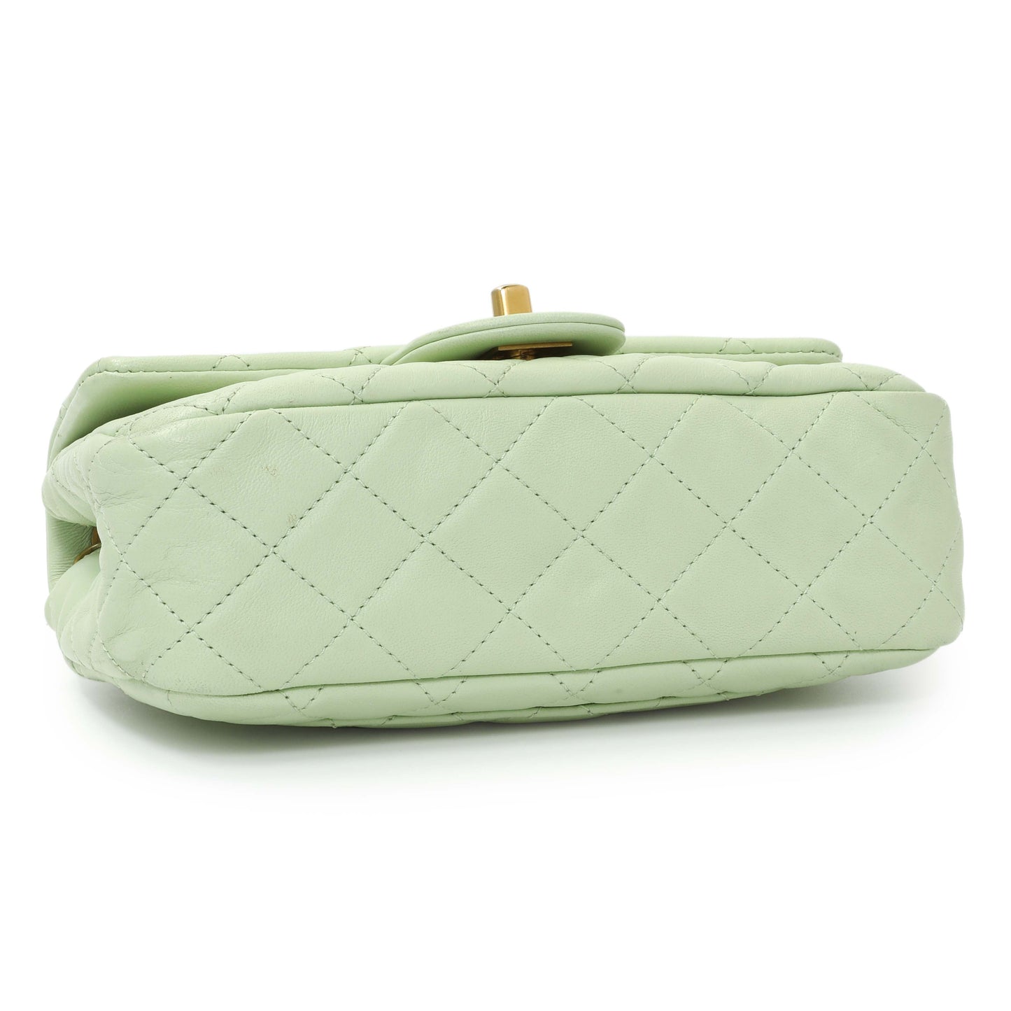 Exclusive Chanel Green Quilted Lambskin Mini Pearl Crush Rectangular Flap — Top View