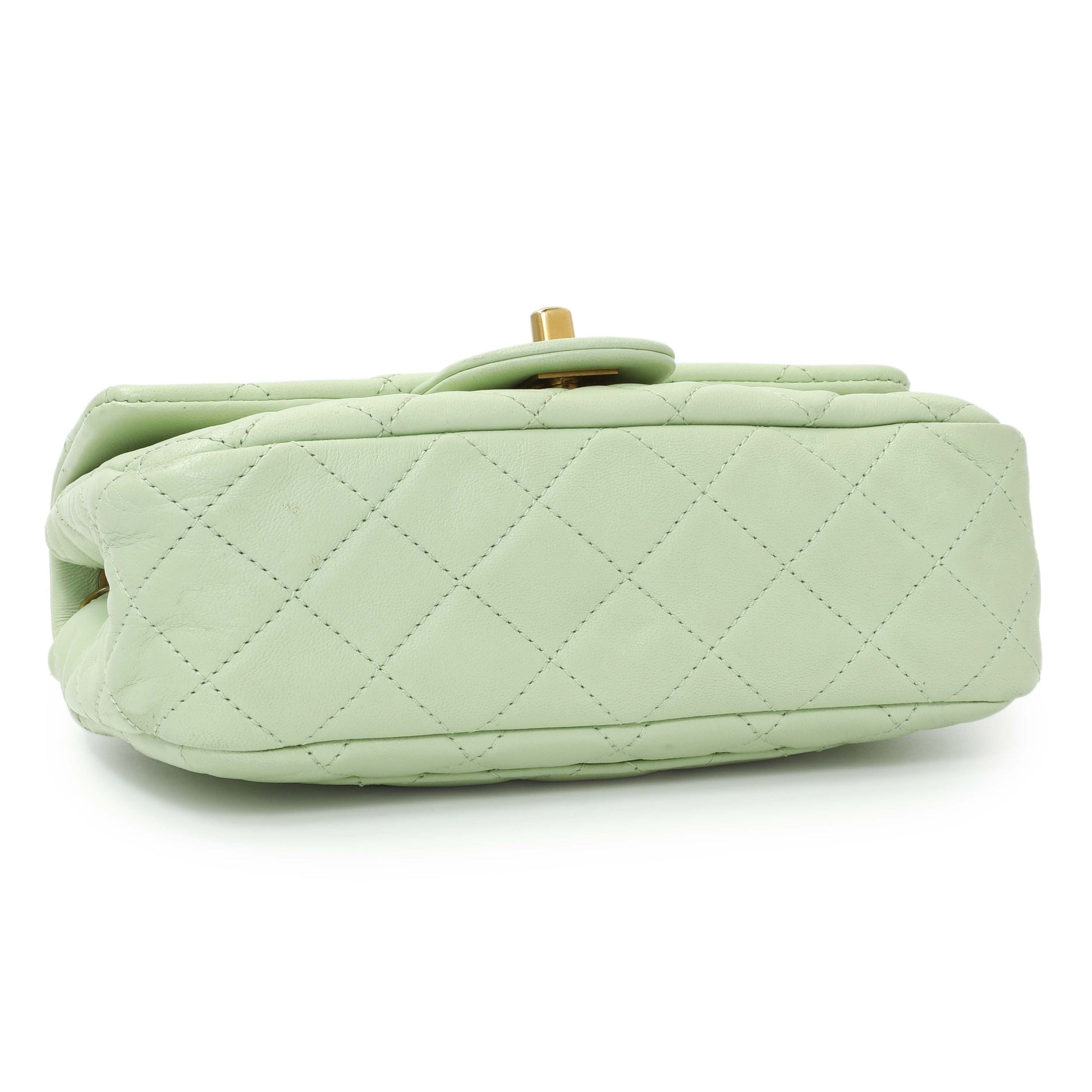 Exclusive Chanel Green Quilted Lambskin Mini Pearl Crush Rectangular Flap — Top View