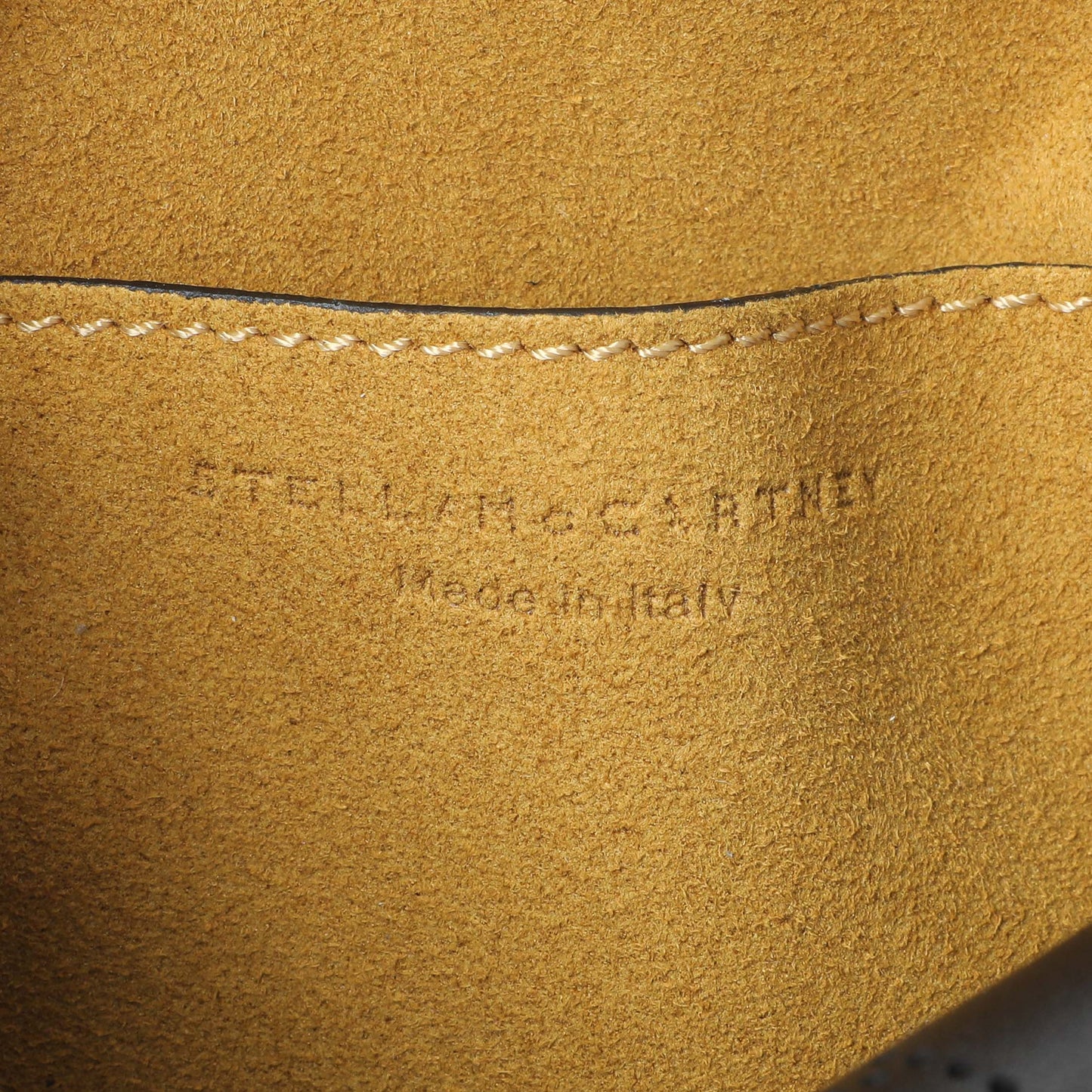 Exclusive Stella McCartney Black Eco Alter Nappa Perforated Logo Mini Bucket Bag — Detail View